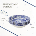Spode Blue Italian Ascot Cereal Bowl Set of 4-8-Inch Earthenware Bowls with Oriental Design, Dishwasher & Microwave Safe Tableware for Breakfast, Soup, Rice, Dessert - Blue & White Dinnerware