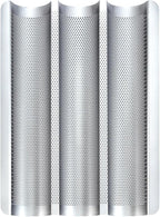 Hesanzol Baguette Pans for Baking 15" x 11", 3 Loaf Carbon Steel French Bread Pan Nonstick Perforated Baguette Baking Tray Silver