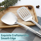 Pleafind 2-Pcs Solid & Slotted Spatula Set, 304 Stainless Steel Spatula, Metal Spatulas, Wok Utensils, Cooking Utensils, Wok Spatulas for Home, Kitchen and Restaurant, Dishwasher Safe