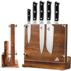 ENOKING Magnetic Knife Block with Acrylic Shield, Double Side Kitchen Knife Holder without Knives- Acacia Wood Universal Knife Storage Organizer with Powerful Magnet for Kitchen Counter