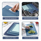COOK WITH COLOR Non-Slip Cutting Board Set – Kitchen Essentials with Easy Grip Handle for Meat, Veggies, and Fruits, 4 Cutting Boards, Blue-New