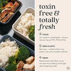 Ceramic Coated Glass Food Storage Container | No PTFE, PFOA, PFAS, and BPA | Reusable Non Toxic Meal Prep Container with Glass Lid | Easy To Store | 6 Cup Rectangle [Onyx]