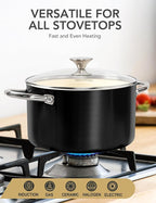 MICHELANGELO Ceramic Stock Pot with Lid, 6 Quart Pot with Nonstick Coating, Induction Cooking Pot for Induction and All Stovetops - 6QT, Black