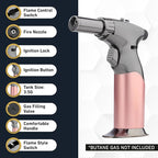 Dual Flame Butane Torch Gun - Refillable Luxury Hand Held Mini Blow Torch for Cooking, Creme Brulee, Soldering, Welding, & Resin Art - Adjustable Flame with Ignition Lock - Steel Blush by inZaynity