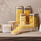 Square Glass Jars with Bamboo Lids 53 FL OZ [Set of 4], Glass Canisters with Airtight Lid, Glass Food Storage Containers for Pasta, Cereal, Coffee, Flour, Sugar, Best for Kitchen & Pantry