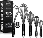Silicone Whisk,Non Scratch Whisk for Cooking, 5+7+9+11in Balloon Whisks, Suitable for Mixing, Blending Whipping.11in Flat Whisks great for Ceramic Coated pans and Wider shallower pots.