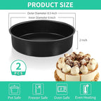 P&P CHEF Non-stick Cake Pan Set of 2, 8 Inch Round Baking Cake Pans Tins for Tier Smash Cakes, Non-Toxic & Solid, Stainless Steel Core & Leak-Proof, 2Pcs