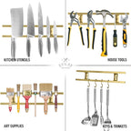 Zulay (12 Inch) Stainless Steel Magnetic Knife Holder For Wall - Powerful Knife Magnetic Strip With Extra Hanging Hooks - Wall Mount Magnetic Knife Strip & Organizer For Kitchen & Tools (Gold)