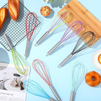 Domensi 8 Pcs 8 Inch Whisks Bulk for Cooking Silicone Whisks Non Scratch Stainless Steel Hand Coated Metal Heat Resistant Egg Beaters for Classroom Cook Party Favor Gift Supplies