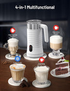 Milk Frother and Steamer, Airyoyo 4-in-1 Milk Frother,Electric Milk Frother Hot& Cold Foam Temperature Control, Auto Shut-Off Frother for Coffee Latte