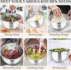 TeamFar Mixing Bowls, 6PCS Stainless Steel Nesting Mixing Salad Bowl with Lids & 3 Grater Attachments, for Food Cooking Baking Storing, Healthy, Khaki - 4.6/2.6/2 / 1.5/1 / 0.7 QT