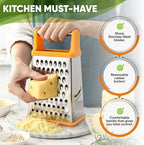 Spring Chef Handheld Stainless Steel XL Parmesan Cheese Grater with Handle - 4 Sided Manual Box Grater for Kitchen - Dishwasher Safe Cheese Shredder for Carrot, Potato, Vegetables, Hash Brown - Mango