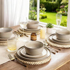 AmorArc Stoneware Dinnerware Sets,Round Reactive Glaze Plates and Bowls Set,Highly Scratch Resistant | Dishwasher & Microwave Safe Dishes Set,Service for 4 (12pc)