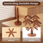 Tree Shape Wooden Trivets for Hot Dishes，4 Wooden Trivets + 1 Stand stored Like a Christmas Tree，for Easy Storage，Multifunctional Ornaments (Beech)