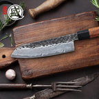 MITSUMOTO SAKARI Santoku Chef Knife 7 inch - Hand Forged Japanese Kitchen Knives, 3-Layer 9CR18MOV High Carbon Steel, Rosewood Handle & Sandalwood Box