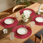 FunWheat Round Braided Placemats Set of 4 Place mats for Dining Tables Woven Heat Resistant Table Mats 15 inch (Wine,4pcs)