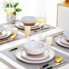 AmorArc Ceramic Dinnerware Sets for 6, 18 Pieces Handpainted Plates and Bowls Set with Rustic Terracotta Underside, Scratch Resistant Stoneware Dishes Set, Dishwasher & Microwave Safe, White