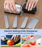 Upgraded Roller Knife Sharpener Kit | Electric Knife Sharpener with 5 Premium Discs & 10-25°Precision Djust | Automatic Cordless Sharpener for Kitchen Knife | for Polishing of All Straight-edged Tool