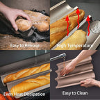 Baguette Pans for Baking 15" x 11", Carbon Steel 3 Loaf Nonstick Baguette Baking Tray for French & Italian Perforated French Bread Pan