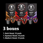 Death Wish Coffee, Single Serve Coffee - 10 Each of Medium, Dark, and Espresso Roast - Mixed Roast Variety Pack