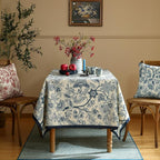 ISAENNE Designer French Linen Small Square Tablecloth,Blue Floral Washable Indoor Table Cloth,Durable Home Decor Tablecloths for Dining Thanksgiving Kitchen Tea Party Christmas,55"*55"-Ruyi B
