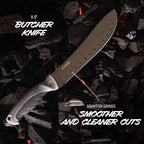 OUTDOOR EDGE ErgoMax Meat Carver Knife Set - Includes Cleaver, Brisket, Butcher & Honing Steel, Premium Titanium-Coated Steel Blades, Non-Slip Rubber Handles, Sharpening Rod