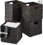 Best Choice Products 13x13in Pack of 5 Cube Storage Baskets, Water Hyacinth Multipurpose Collapsible Organizers, Handwoven Laundry Totes for Laundry, Living Room, Kids Room & Nursery - Black