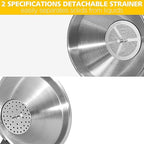 Anaeat Stainless Steel Kitchen Funnel, Multi-Use Premium Metal Food Grade Cooking Funnels with 2 Removable Strainer Filter for Transferring Liquid or Dry ingredients, Oils & 1 Pc Cleaning Brush (5.0")