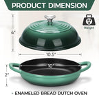 E-far Dutch Oven for Sourdough Bread Baking, 6 Qt Round Enameled Cast Iron Dutch Oven for Homemade Artisan Bread, Dome Lid & Shallow Base, Matte Black Interior & Durable, Oven-Safe to 500℉, Dark Green