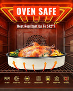 Enamel Baking Pans Set Round Roasting Dish 4-Pack 9/10/12/14 Inch Non-Toxic Non-Stick Carbon Steel Large Bakeware for Cake Bread Pie Pizza Turkey Steak, Oven Dishwasher Safe Thanksgiving Gift Cookware