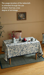 ISAENNE Designer French Linen Square Tablecloth,Blue Floral Washable Indoor Table Cloth,Durable Home Decor Tablecloths for Dining Thanksgiving Kitchen Tea Party Christmas,67"*67"-Ruyi B
