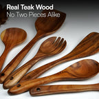 Premium Teak Wooden Utensil Set, 7-Piece Handcrafted Cooking Spoons & Spatulas – Nonstick Safe, Durable, Heat-Resistant Wooden Utensils for Everyday Cooking