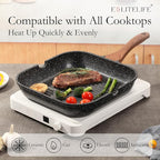 ESLITE LIFE 11 Inch Nonstick Grill Pan for Indoor Cooking, Versatile Induction Square Large Grilling Skillet Steak Pan for Stove Tops, PTFE & PFOA Free, Black
