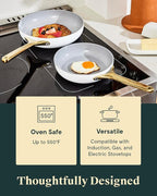 Caraway Ceramic Fry Pan Duo with Glass Lids - Non-Stick Frying Pans (10.5” & 8”) - Non Toxic, PTFE & PFOA Free - Oven Safe & Compatible with All Stovetops – Marigold