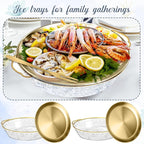 Baderke 2 Sets 11.8" Chilled Serving Tray for Parties Round Iced Platter with Ice Underneath Stainless Steel Clip Fruit Fork Shrimp Cocktail Serving Dish for Oysters Crawfish Fruits (Gold)