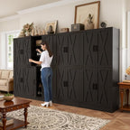 Unikito Kitchen Pantry Cabinet with Farmhouse Barn Doors and Storage Drawer, 8 Adjustable Shelves, Freestanding Tall 71" Cupboard for Dining Room, Living Room, Utility Room, Black 2 Pack
