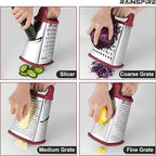 Rainspire Professional Box Grater, Cheese Grater Box for Kitchen Stainless Steel with 4 Sides, Cheese and Spice Graters with Handle for Vegetables, Ginger, Potatoes, Red