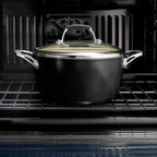 Tramontina Gourmet Ceramica Deluxe Aluminum Deep Skillet with Lid, Non Stick Frying Pan with Ceramic Interior, 11-inch, Metallic Black, Made in Italy
