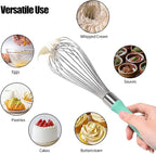 18/8 Stainless Steel Balloon Whisk, Doosu Kitchen Whisk for Cooking Handheld Egg Beater with Rust-Proof Sturdy Wires & Non-Slip Silicone Handle for Beating, Stirring, Blending (12 Wires, Aqua Sky)