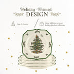 Spode Christmas Tree Scalloped Dinner Plate (Set of 4) - Holiday Stoneware Large Plates - 10.5 Inch Christmas Dinner Dishes, Colorful Gifts & Mistletoe Accents - Dishwasher & Microwave Safe