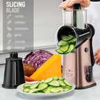 Zulay Kitchen Rotary Cheese Grater 5 Blade Cheese Shredder - Manual Hand Crank Cheese Grater With Reinforced Suction & 5 Interchangeable Drums - Easy to Use, Vegetable Chopper Round Mandoline Slicer