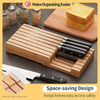 Bamboo Knife Block and In-Drawer Storage, Display Stand and Organizer, Holds Up To 7 Knives(Not Included)