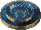 PLASTICPRO 60 Pack Plastic Plates Set of 30-10 inch Plates and 30-7 inch Plate, Elegant Clear Blue Spiral and Gold Rim Disposable Fancy Plate Premium Heavyweight