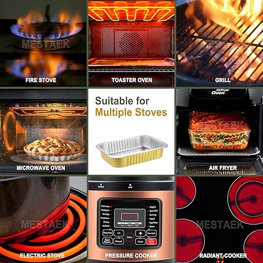 11"x 7.5" Sturdy Aluminum Foil Pans + Lids (5 Pack), 2X Thicker Heavy Duty for Oven, Grill, Microwavable Cooking Baking, Reusable Freezable Dishwasherable Disposable Tin Pot Container 74oz