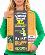 GREENER CHEF 18 Inch Extra Large Bamboo Cutting Board with Lifetime Replacements - Organic Wooden Butcher Block, XL Chopping Board for Kitchen, Meat, Vegetables, and Food Prep