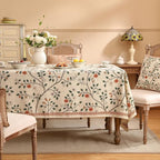 ISAENNE Designer Floral Table Cloth for Rectangle Table,French Linen Light Beige Indoor Tablecloth,Fall Wrinkle Resistant Decor Tablecloths for Dining Thanksgiving Kitchen,55"*79"-Flora A