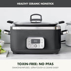 GreenPan Elite 8-in-1 Programmable 6QT Electric Slow Cooker, Dishwasher Safe Lid & Removable Crock, PFAS-Free Healthy Ceramic Nonstick Multi-Cooker, Sear,Sauté/Brown,Steam Basket,Roast, Graphite