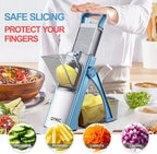 Upgrade Safe Mandoline Slicer for Kitchen, Vegetable Chopper and Slicer, Potato Slicer Thickness Adjuster, French Fry Cutter, Veggie Onion Dicer Faster Kitchen Mandolin for Meal Prep (Blue)