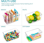 Vtopmart Clear Plastic Pantry Organizer Bins, 6 PCS Food Storage Bins with Handle for Refrigerator, Fridge, Cabinet, Kitchen, Countertops, Cupboard, Freezer Organization and Storage, BPA Free, Small