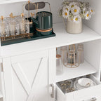 HOSTACK 60.4" Farmhouse Kitchen Pantry Storage Cabinet, Freestanding Hutch with Doors & Shelves, Buffet Sideboard with Microwave Stand, Coffee Bar with Drawers, Cupboard for Dining Room, White